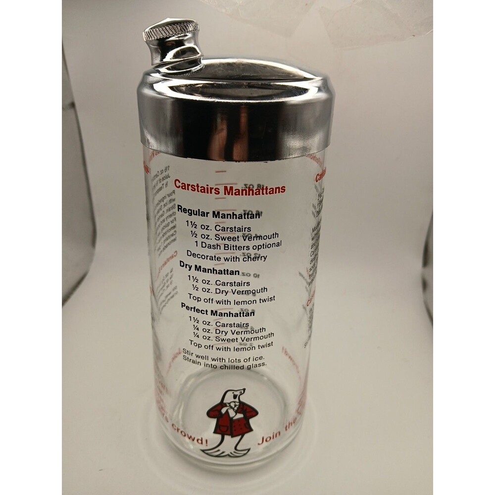 Vintage Carstairs Whiskey Drinking Mixing Measuring  Glass Recipes MCM VTG 1950